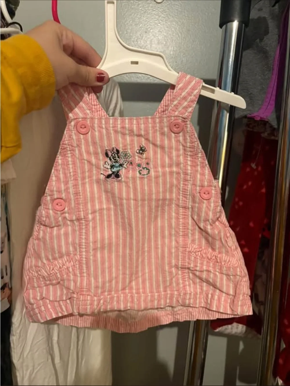 Vintage Baby Minnie Mouse Pink Striped Minnie Mouse Overall Dress